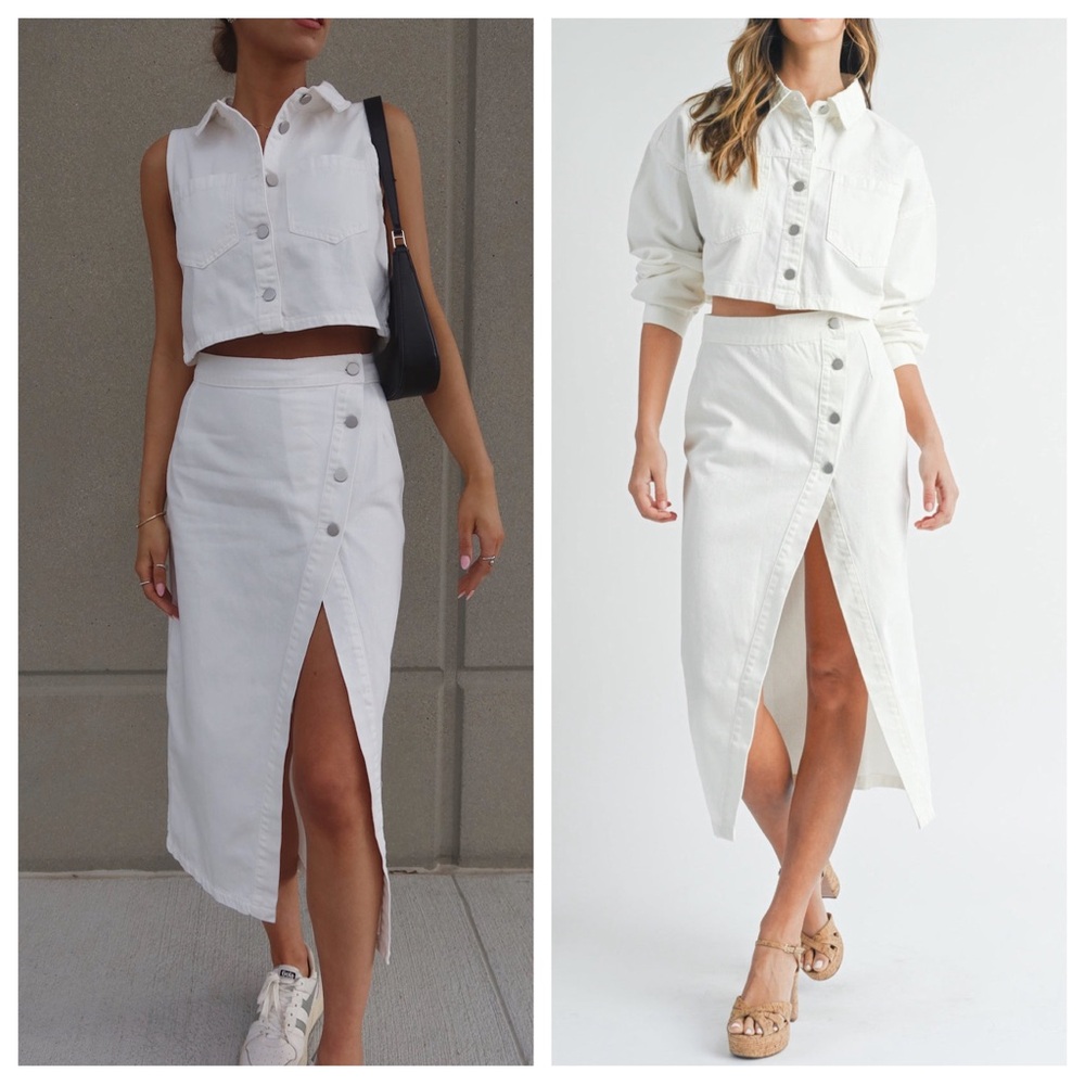 Mable White Denim Midi Skirt Large